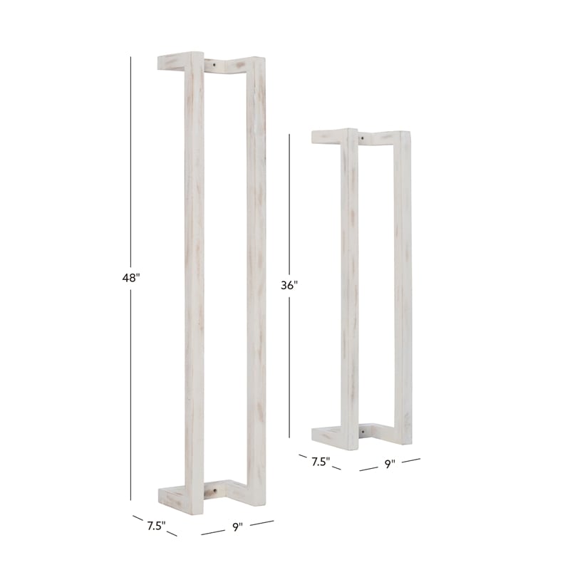 Pemberly Row Mango Wood Towel Rack Set in Rustic White Finish