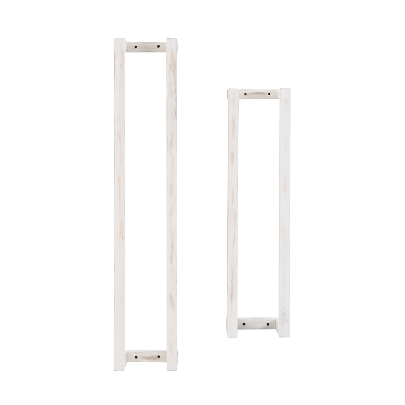 Pemberly Row Mango Wood Towel Rack Set in Rustic White Finish