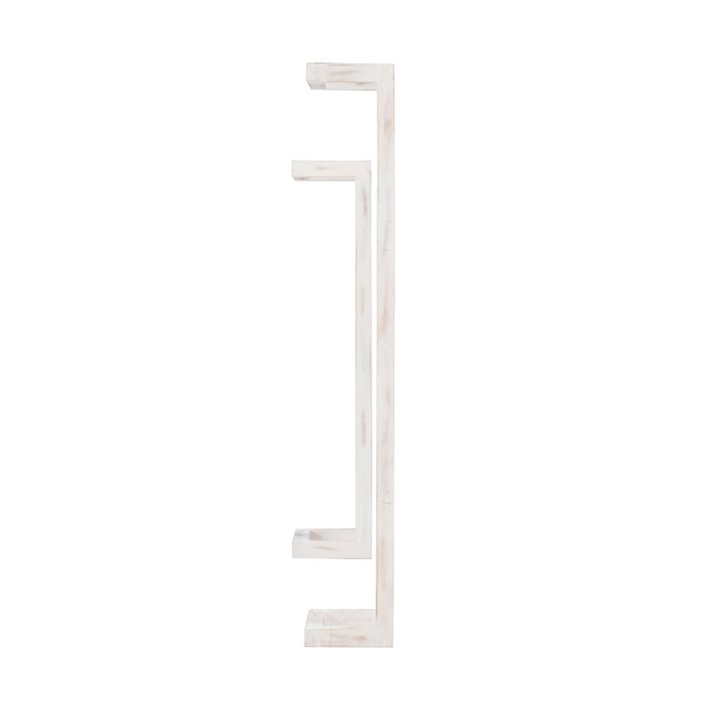 Pemberly Row Mango Wood Towel Rack Set in Rustic White Finish