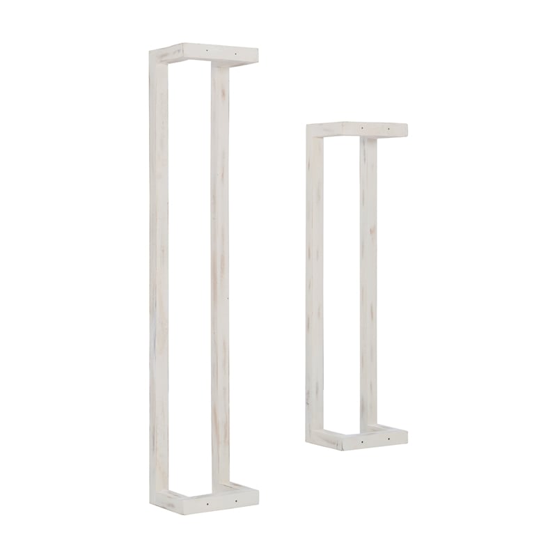 Pemberly Row Mango Wood Towel Rack Set in Rustic White Finish