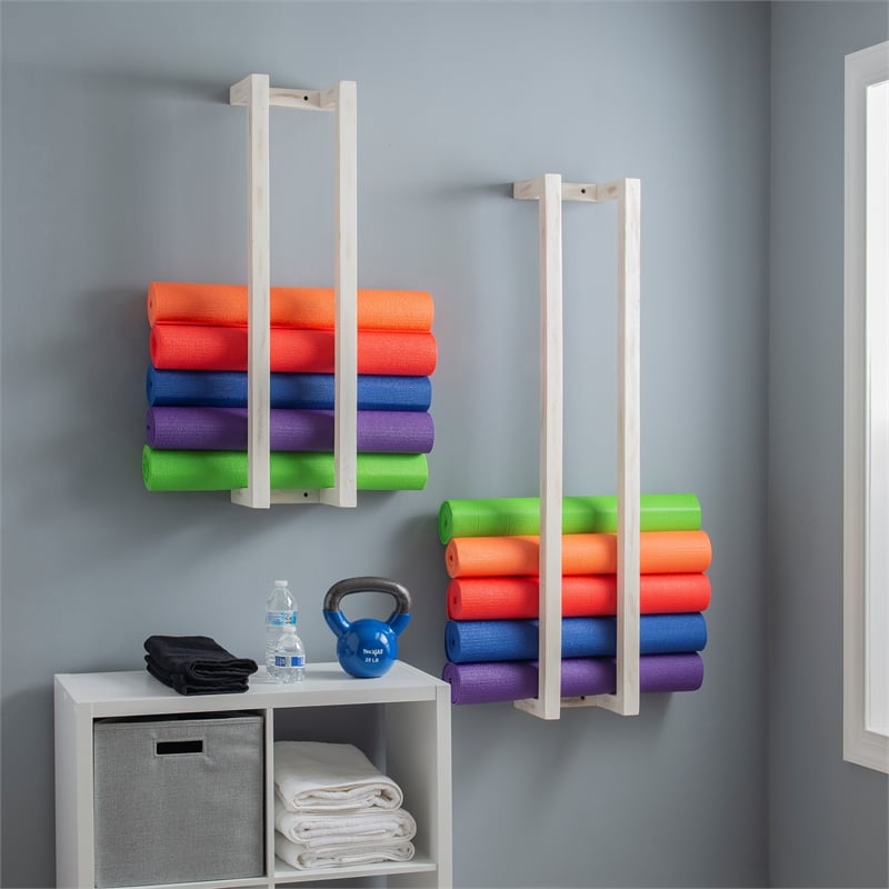 Pemberly Row Mango Wood Towel Rack Set in Rustic White Finish