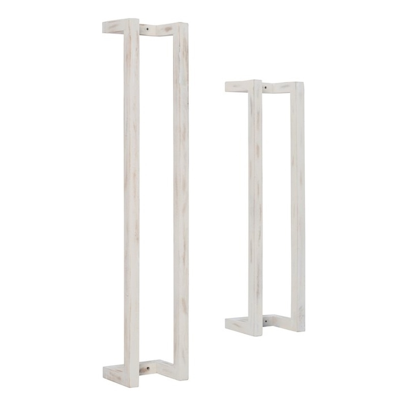 Pemberly Row Mango Wood Towel Rack Set in Rustic White Finish