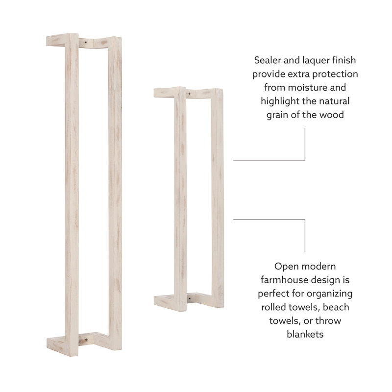 Pemberly Row Mango Wood Towel Rack Set in Rustic White Finish