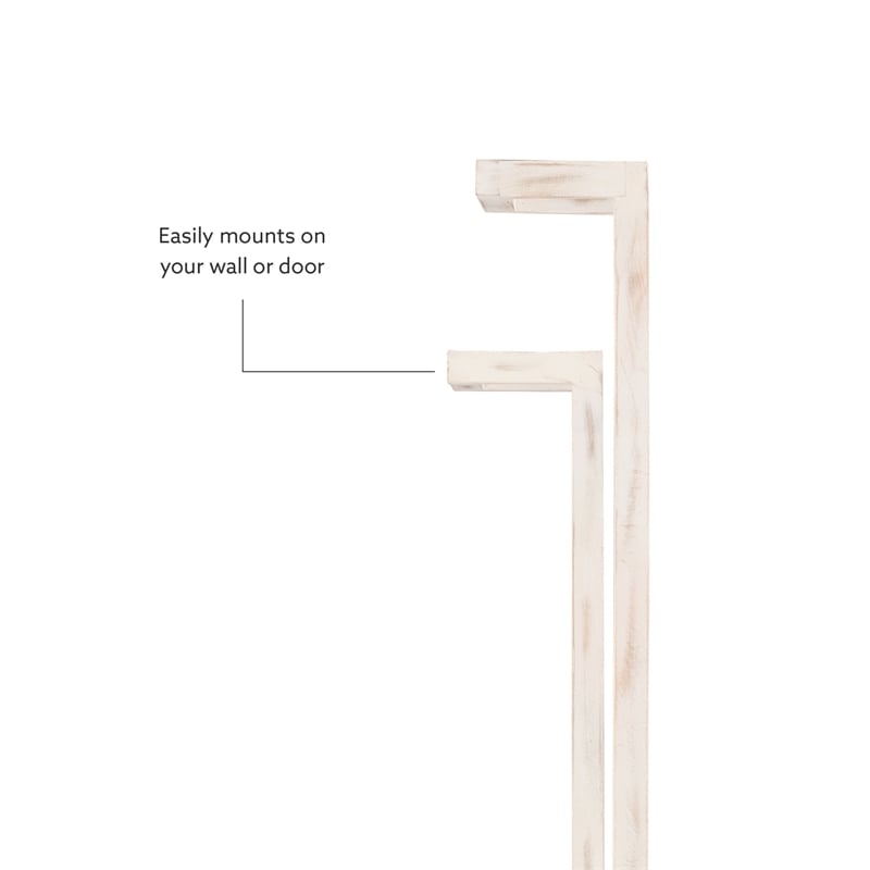 Pemberly Row Mango Wood Towel Rack Set in Rustic White Finish