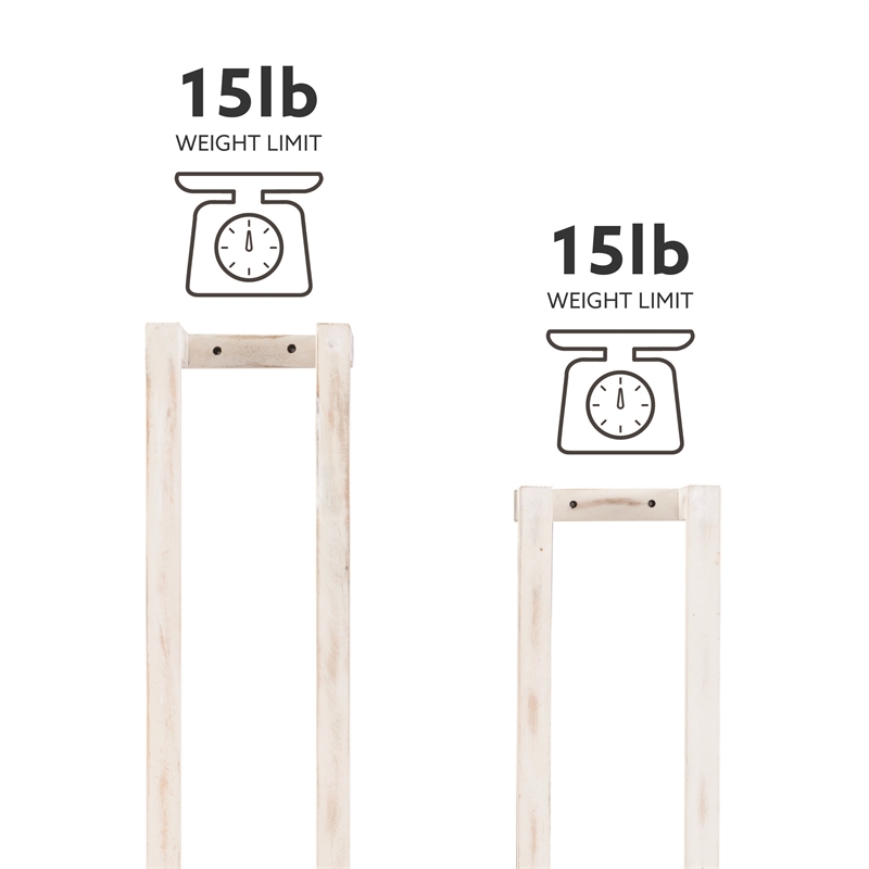 Pemberly Row Mango Wood Towel Rack Set in Rustic White Finish