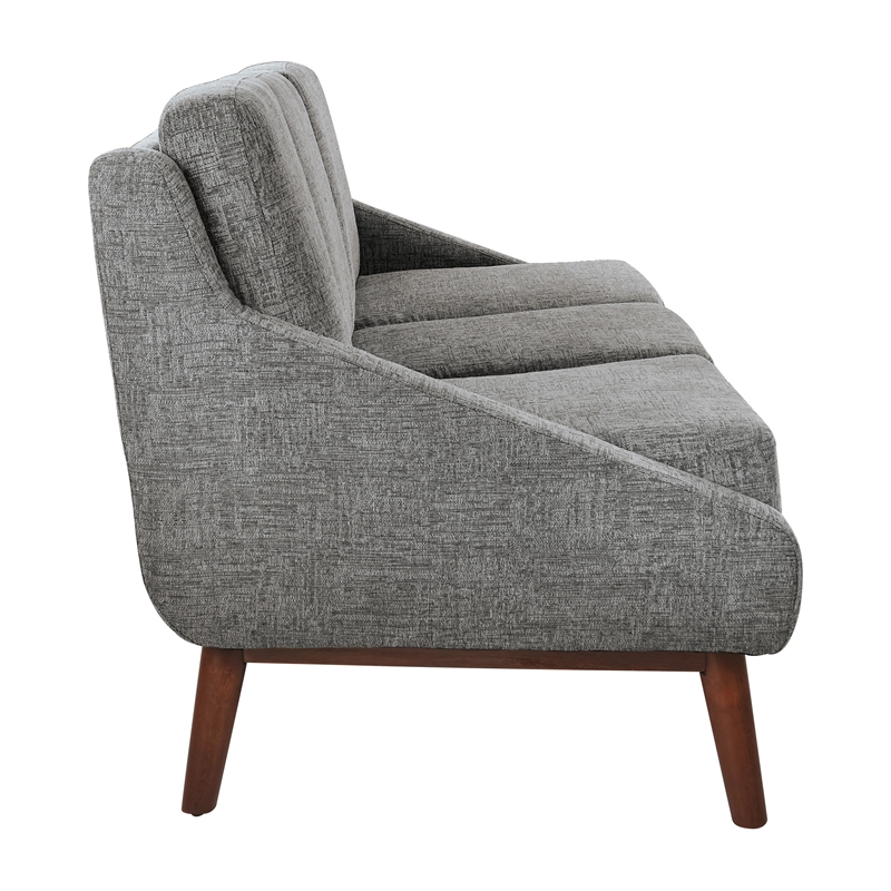 Pemberly Row Mid-Century Sofa in Charcoal Fabric with Coffee Finish Legs