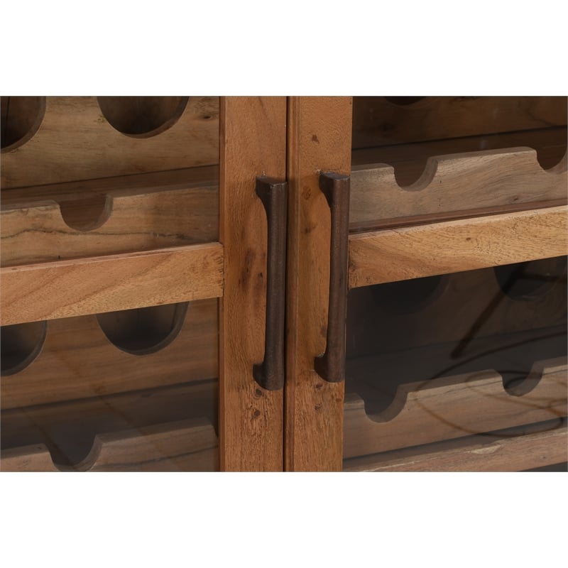 Pemberly Row Tall Mango Wood Wine Cabinet with Natural Finish