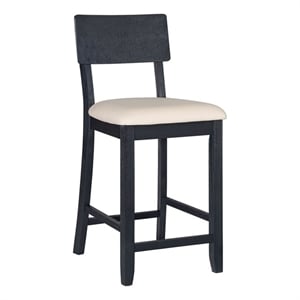 Pemberly Row 25.5&quot Counter Stool with Cotton-Linen Blend Seat in Charcoal Gray