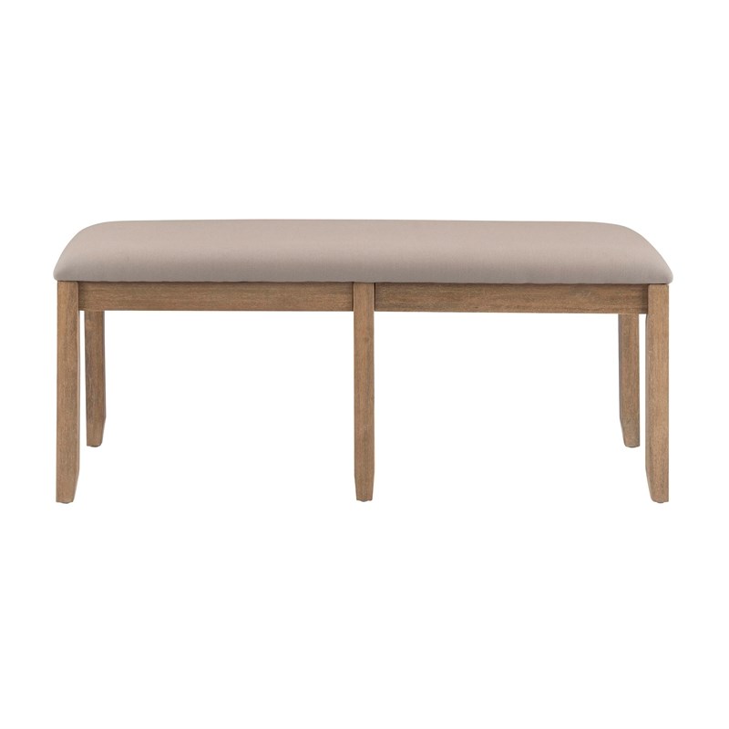 Pemberly Row Backless Acacia Bench with Upholstered Seat in Washed Gray