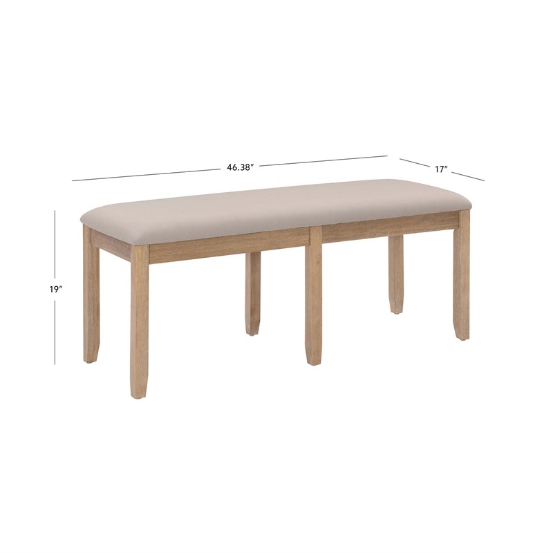 Pemberly Row Backless Acacia Bench with Upholstered Seat in Washed Gray