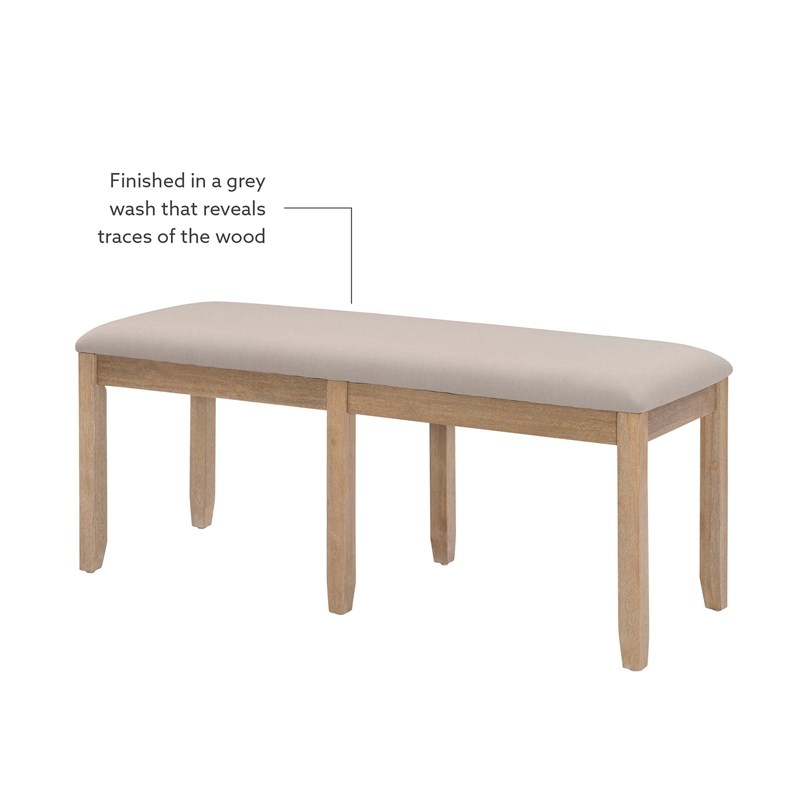 Pemberly Row Backless Acacia Bench with Upholstered Seat in Washed Gray
