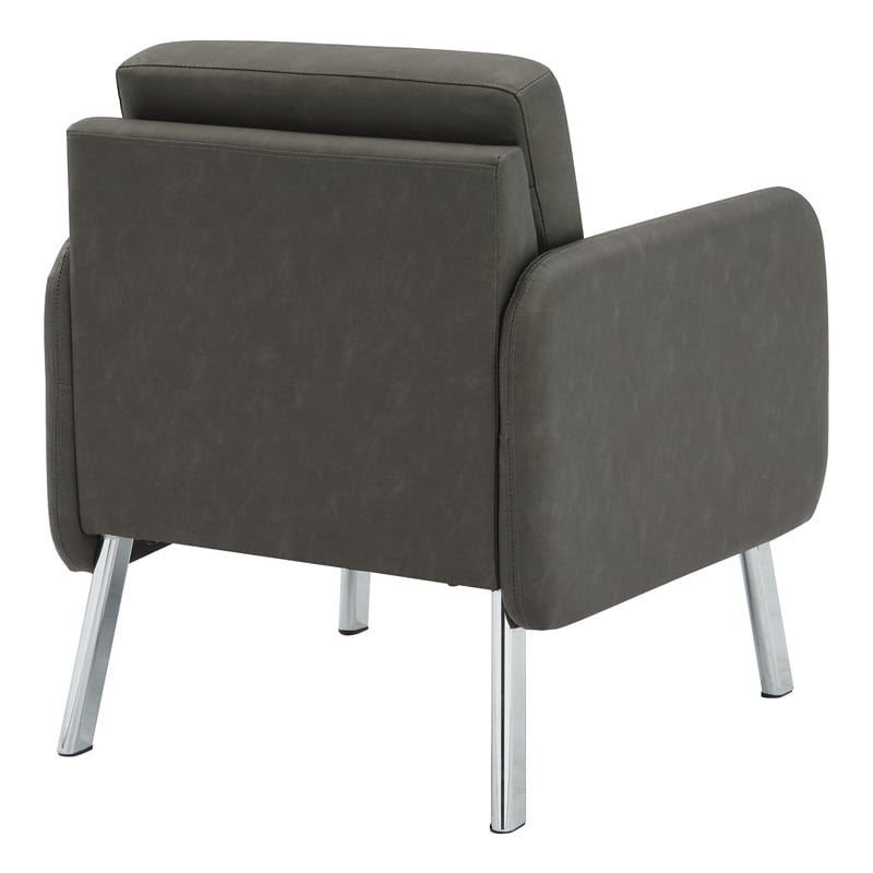 Pemberly Row Lounge Chair in Smoke Faux Leather with Chrome Legs