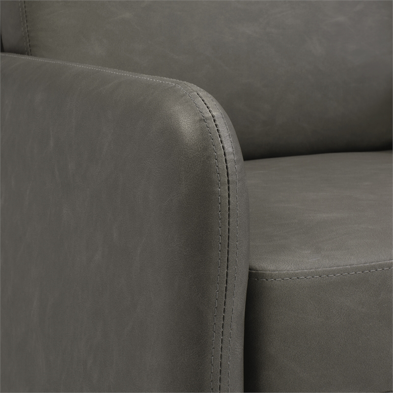 Pemberly Row Lounge Chair in Smoke Faux Leather with Chrome Legs