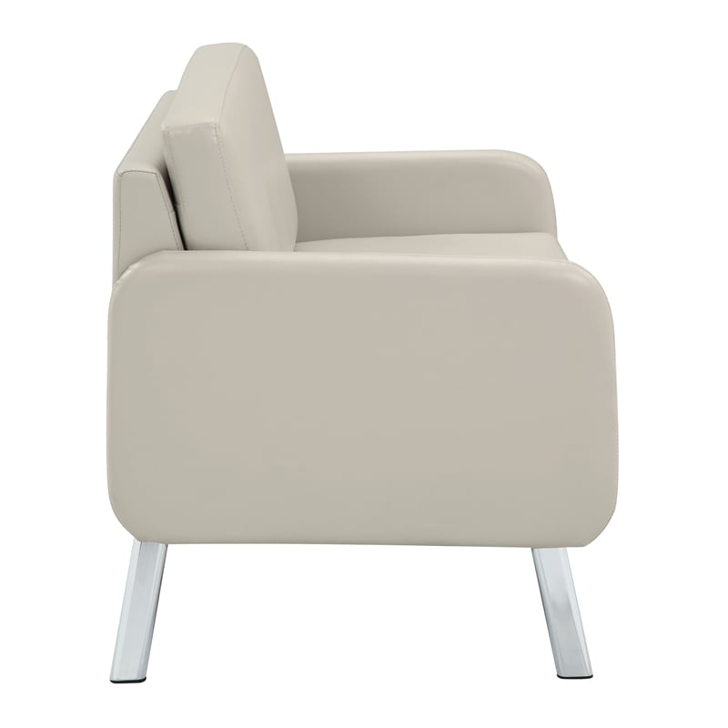 Pemberly Row Lounge Loveseat in Cream Faux Leather with Chrome Legs