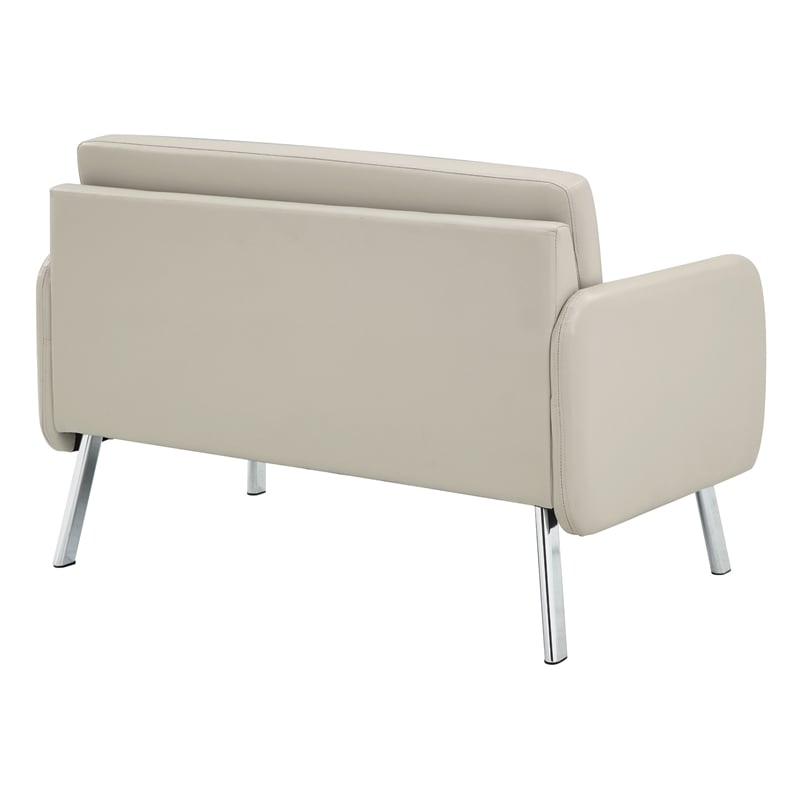 Pemberly Row Lounge Loveseat in Cream Faux Leather with Chrome Legs