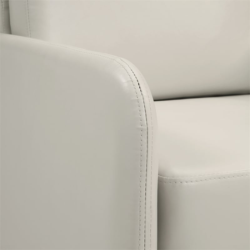 Pemberly Row Lounge Loveseat in Cream Faux Leather with Chrome Legs