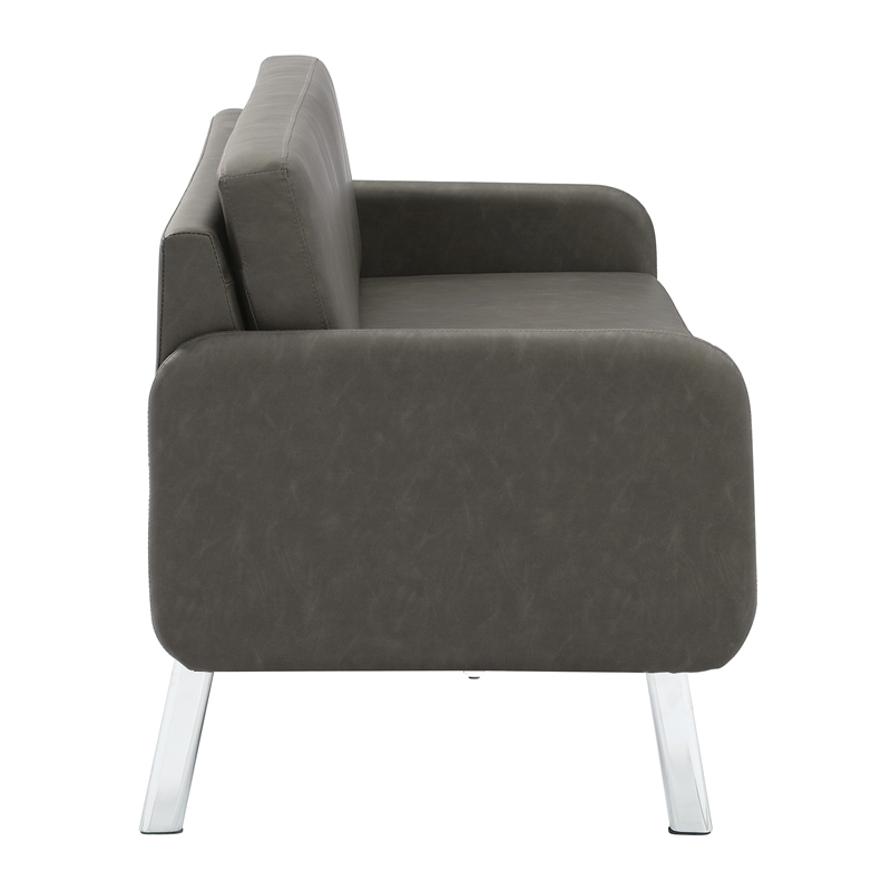 Pemberly Row Lounge Sofa in Smoke Faux Leather with Chrome Legs
