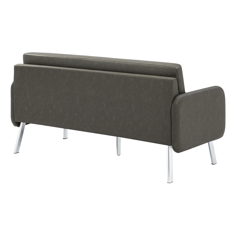 Pemberly Row Lounge Sofa in Smoke Faux Leather with Chrome Legs