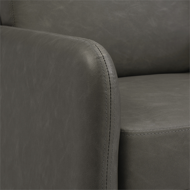 Pemberly Row Lounge Sofa in Smoke Faux Leather with Chrome Legs
