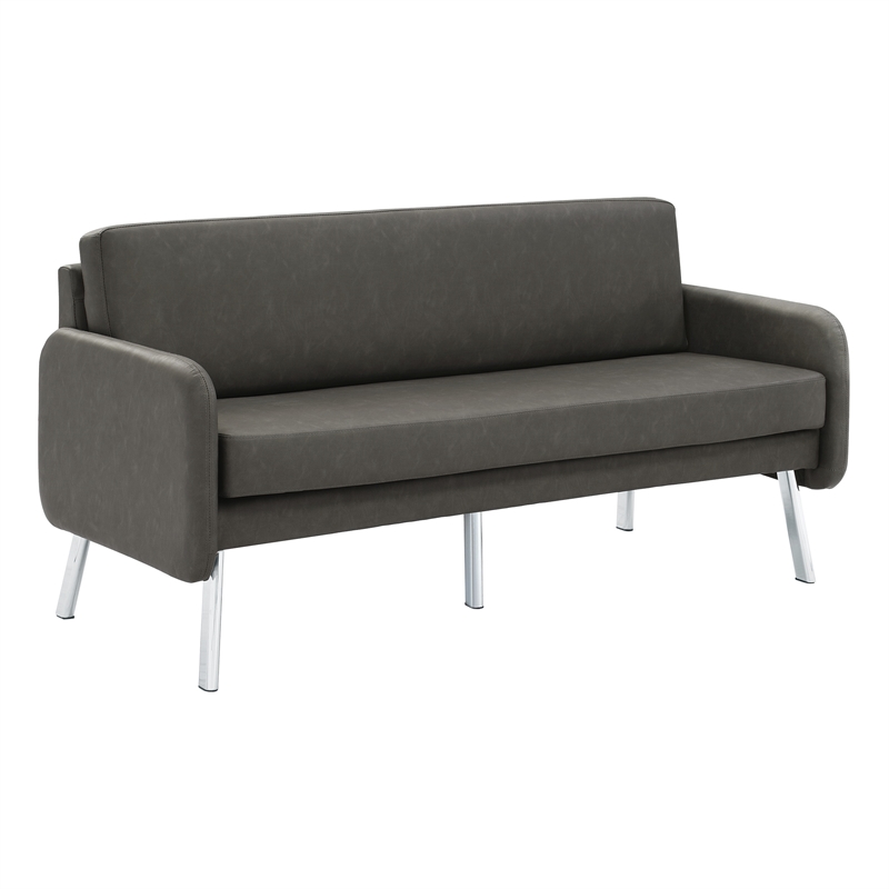Pemberly Row Lounge Sofa in Smoke Faux Leather with Chrome Legs