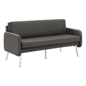 Pemberly Row Lounge Sofa in Smoke Faux Leather with Chrome Legs