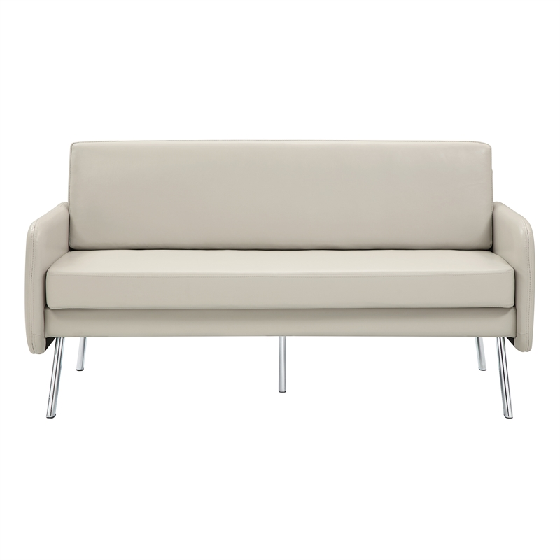 Pemberly Row Lounge Sofa in Cream Faux Leather with Chrome Legs