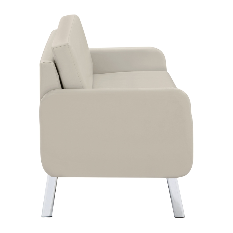 Pemberly Row Lounge Sofa in Cream Faux Leather with Chrome Legs