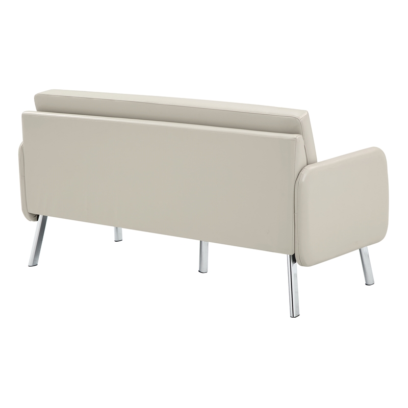 Pemberly Row Lounge Sofa in Cream Faux Leather with Chrome Legs