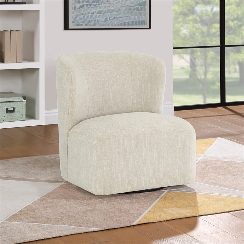Pemberly Row Swivel Accent Chair in Linen White Fabric