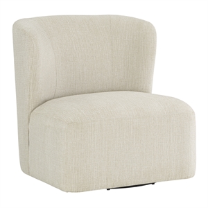 Pemberly Row Swivel Accent Chair in Linen White Fabric
