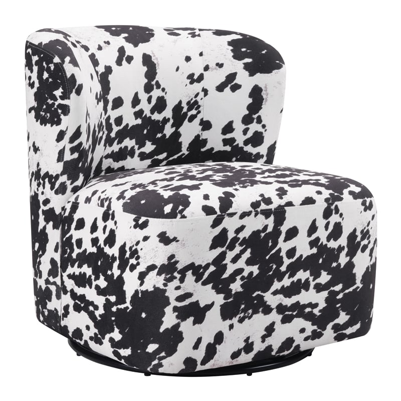 Pemberly Row Swivel Accent Chair in Black Cow Print Fabric