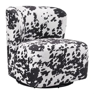 Pemberly Row Swivel Accent Chair in Black Cow Print Fabric