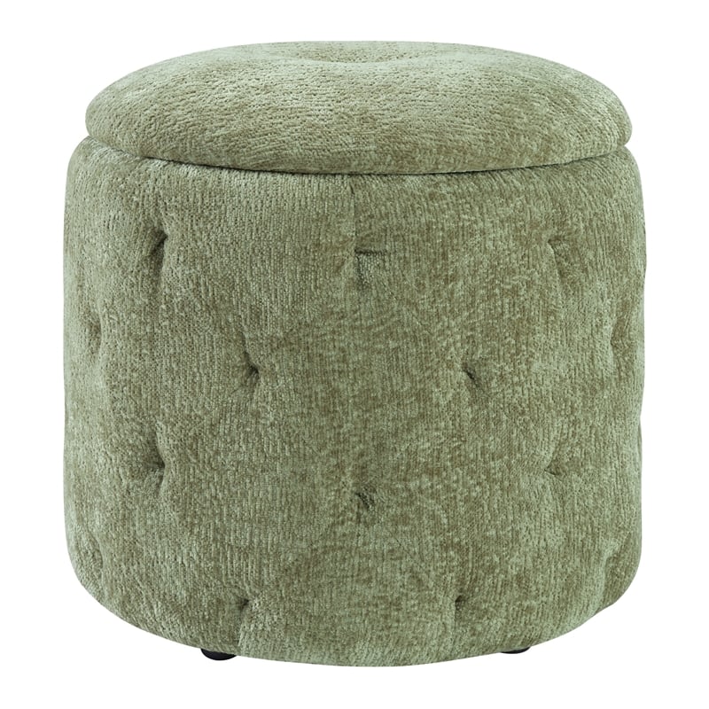 Pemberly Row Round Storage Ottoman with Tufted Design in Spring Green
