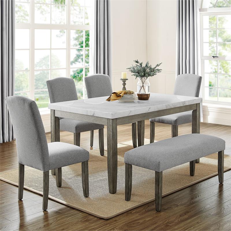 Pemberly Row Emily Upholstered Gray Fabric Side Chair with Wood Legs