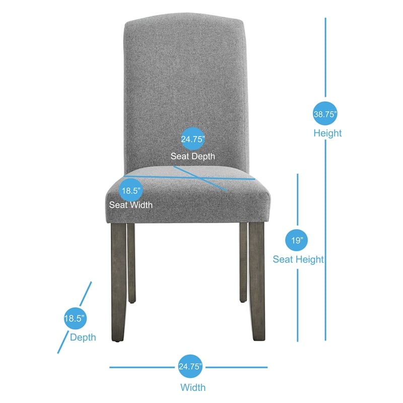 Pemberly Row Emily Upholstered Gray Fabric Side Chair with Wood Legs