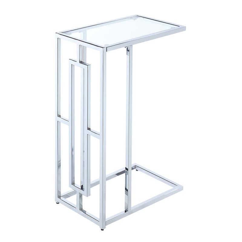 Pemberly Row Chrome C Table with Clear Tempered Glass Top