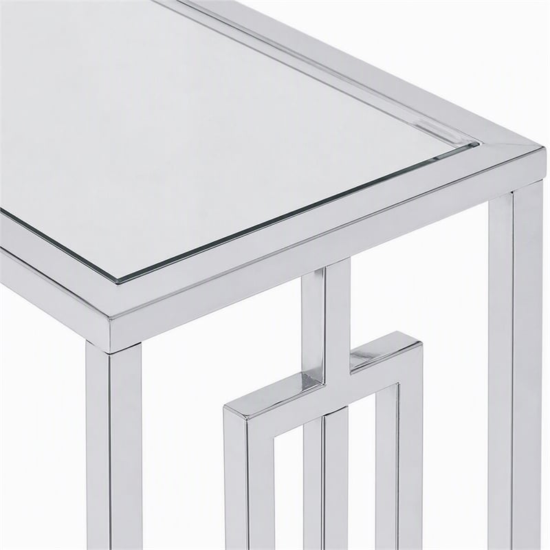 Pemberly Row Chrome C Table with Clear Tempered Glass Top