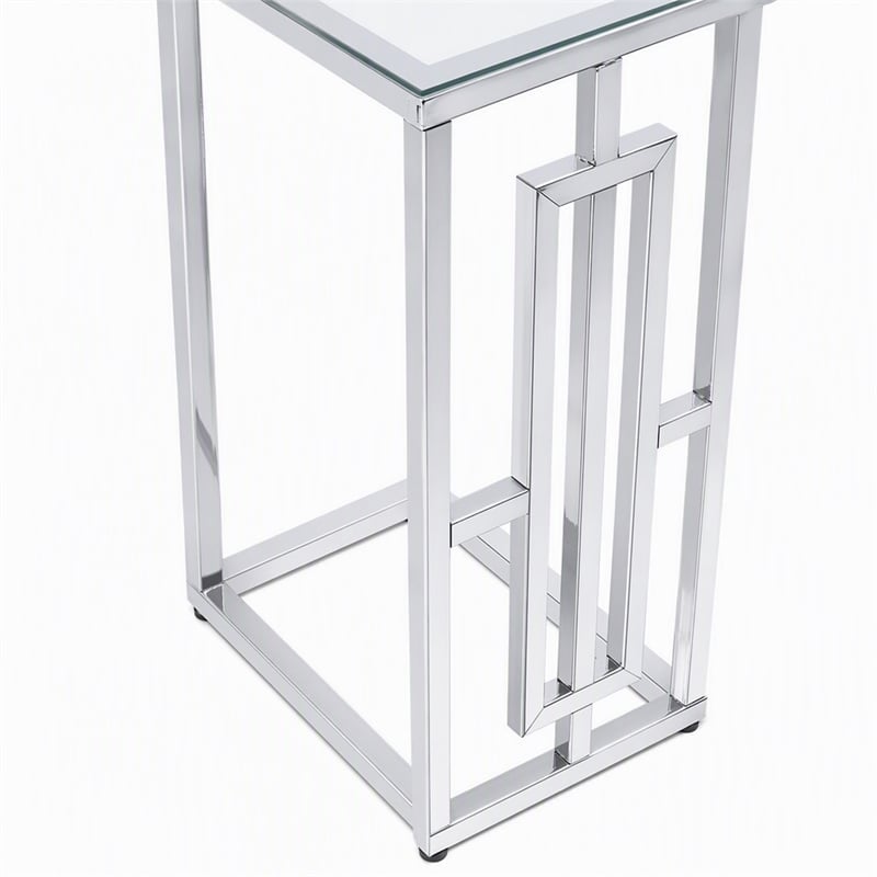 Pemberly Row Chrome C Table with Clear Tempered Glass Top