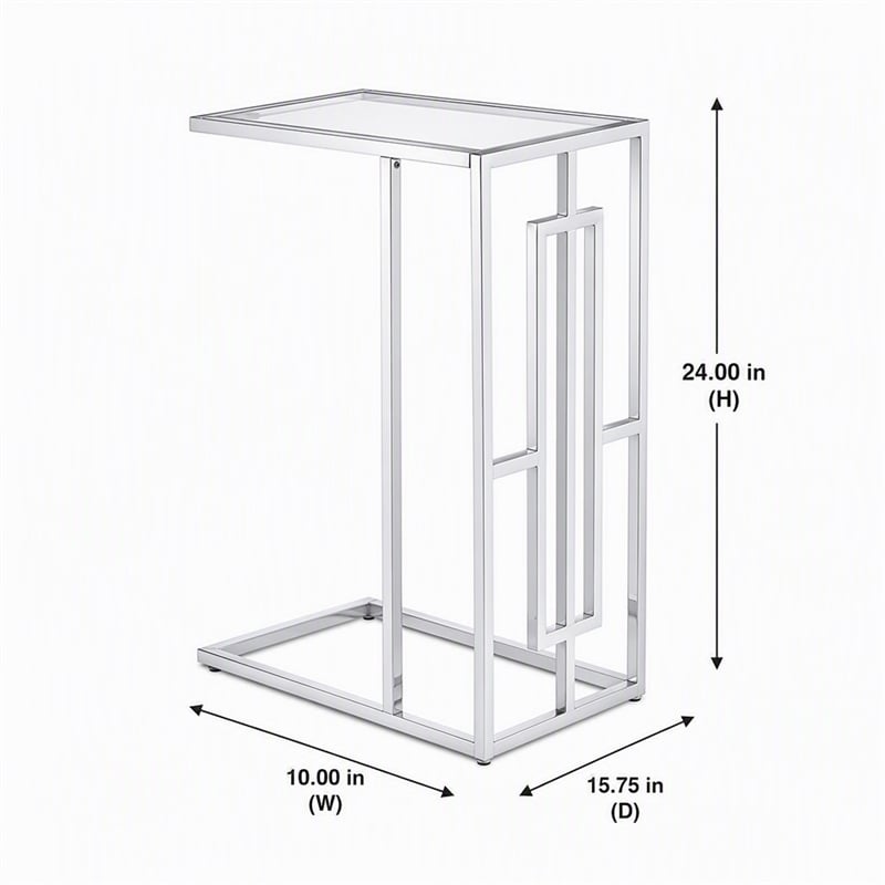 Pemberly Row Chrome C Table with Clear Tempered Glass Top