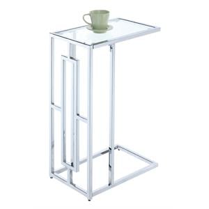 Pemberly Row Chrome C Table with Clear Tempered Glass Top