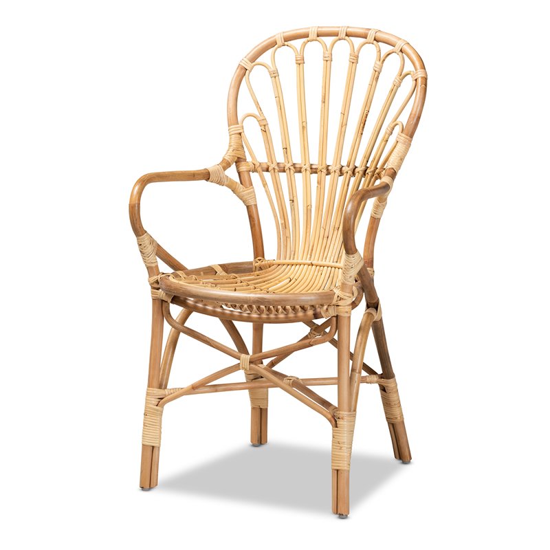 Pemberly Row Natural Rattan Armchair with Curved Arms and Angled Legs
