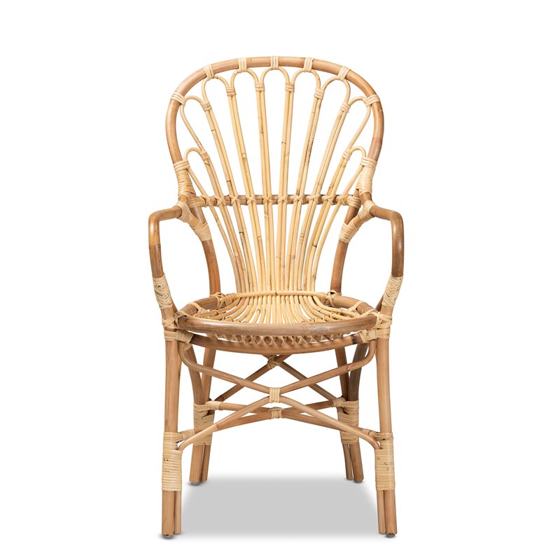 Pemberly Row Natural Rattan Armchair with Curved Arms and Angled Legs