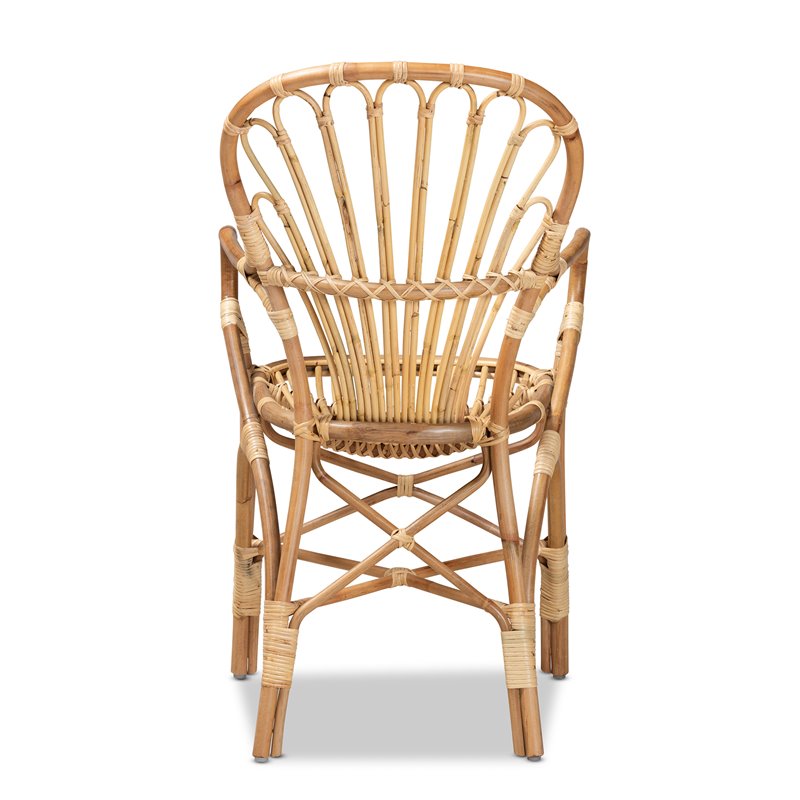 Pemberly Row Natural Rattan Armchair with Curved Arms and Angled Legs