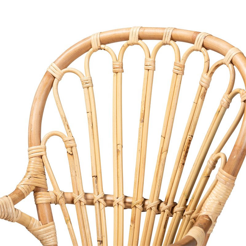 Pemberly Row Natural Rattan Armchair with Curved Arms and Angled Legs