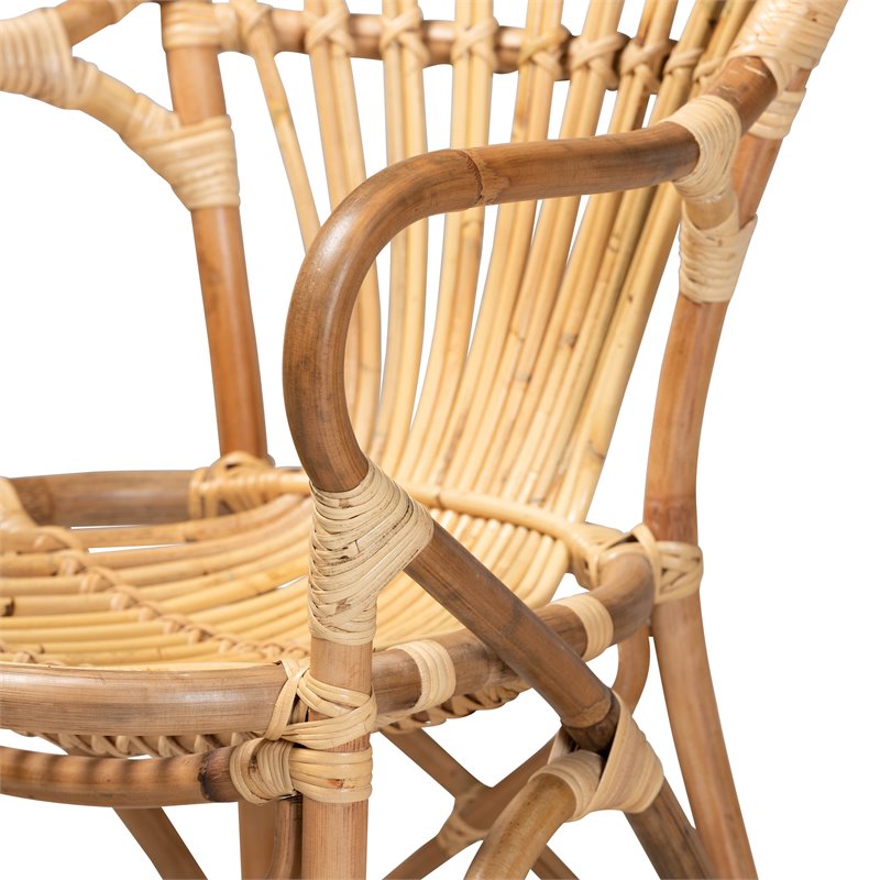 Pemberly Row Natural Rattan Armchair with Curved Arms and Angled Legs