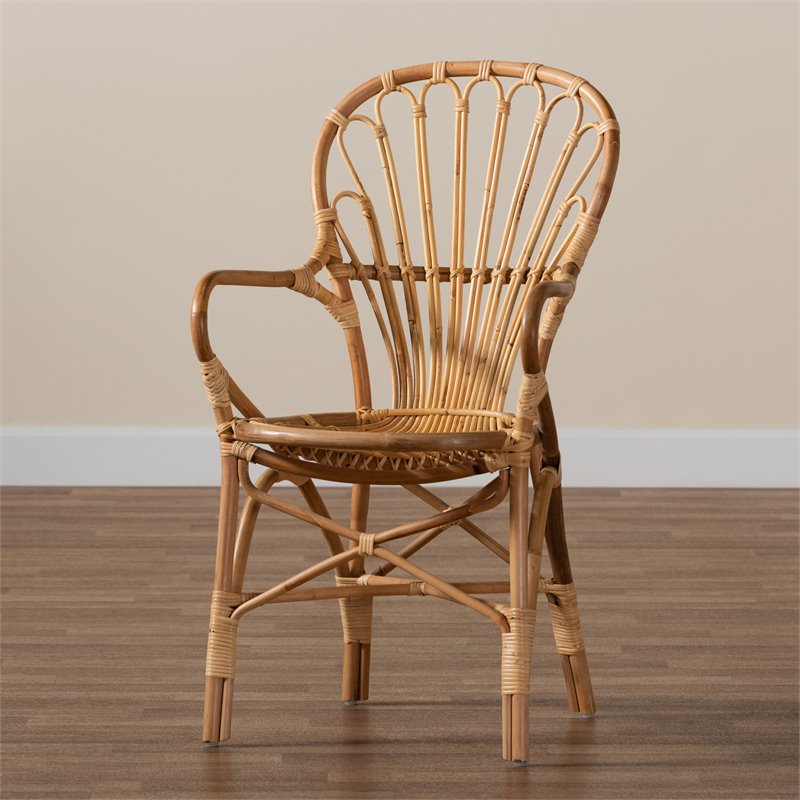 Pemberly Row Natural Rattan Armchair with Curved Arms and Angled Legs