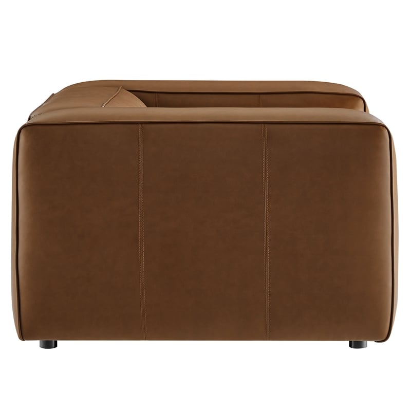 Pemberly Row Vegan Leather Upholstered Armchair in Coffee Finish