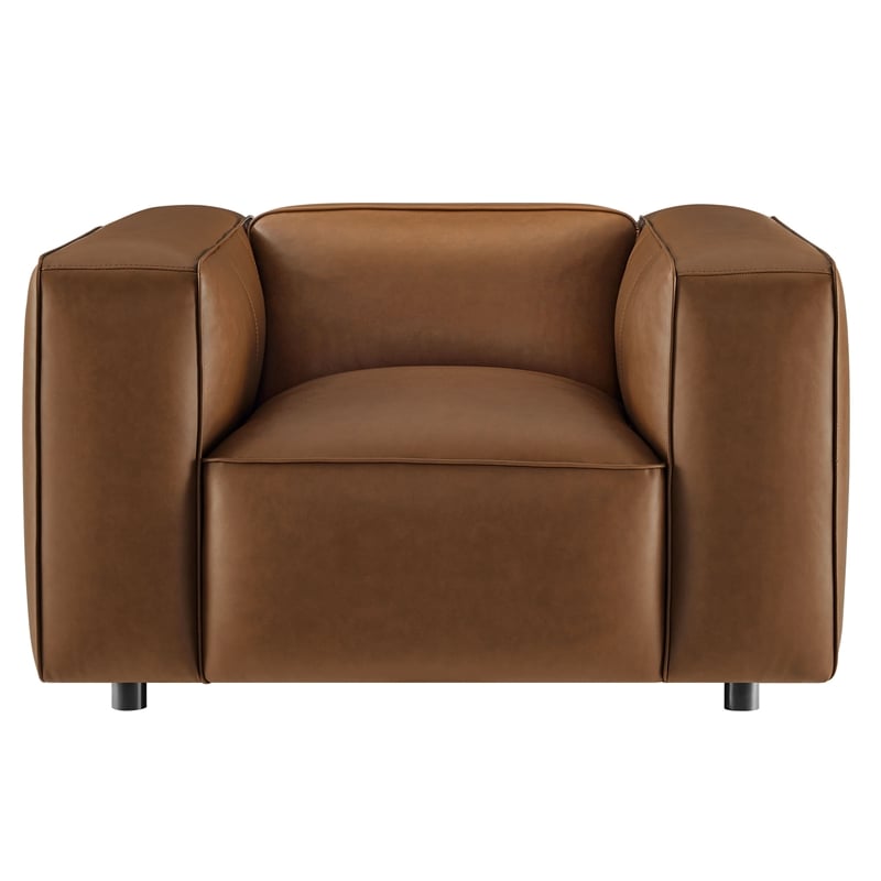 Pemberly Row Vegan Leather Upholstered Armchair in Coffee Finish