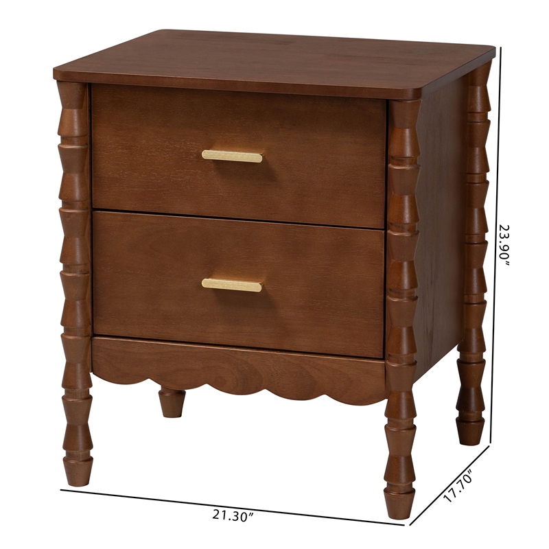 Pemberly Row 2-Drawer Nightstand with Beaded Hourglass Motif in Wood