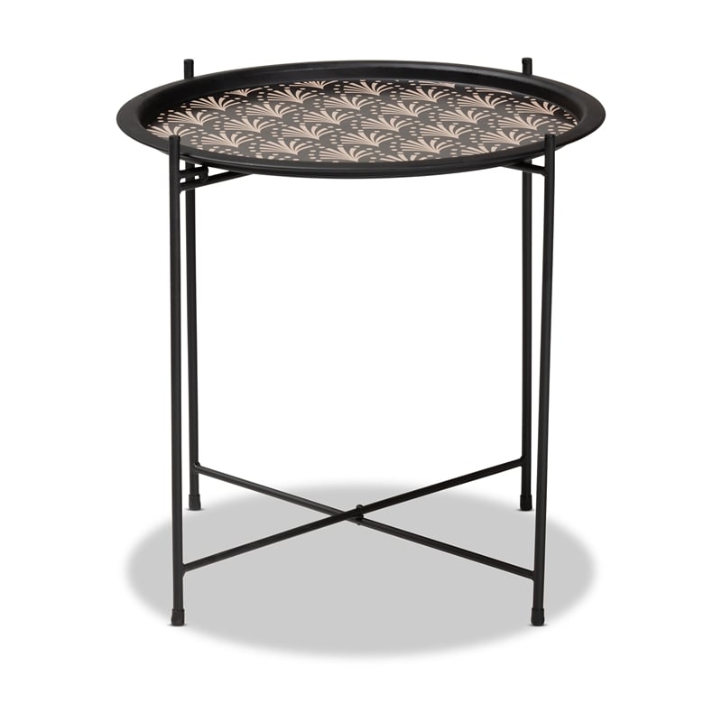 Pemberly Row Black Metal Plant Stand with Floral Pattern Top